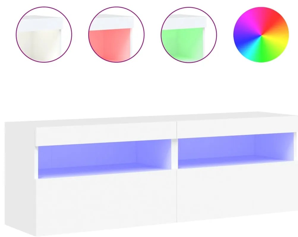 837184 vidaXL Стенни ТВ шкафове с LED осветление, 2 бр, бели, 60x30x40 см