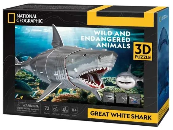 Cubic Fun - Пъзел 3D National Geographic Голяма Бяла Акула 72ч. DS1098h