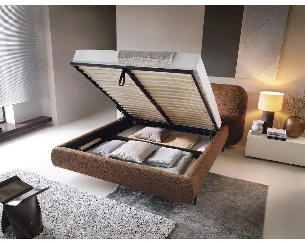 Теракотено двойно легло 140x200 cm тапицирано с място за съхранение с включена подматрачна рамка Pointt – ELTAP