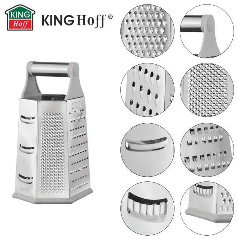 Ренде за зеленчуци Kinghoff KH 1991, 4-странно, 6 повърхности, Неръждаема стомана, Сребрист