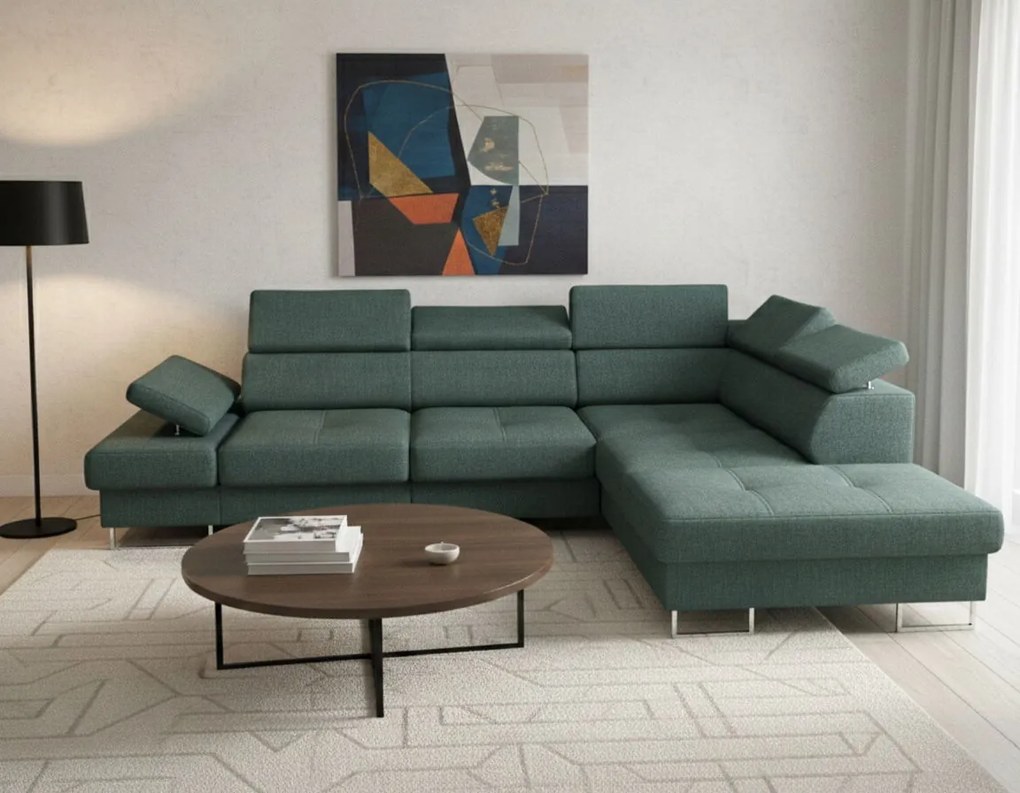 Ъглов диван Gelito-Тъмно Зелен-Десен