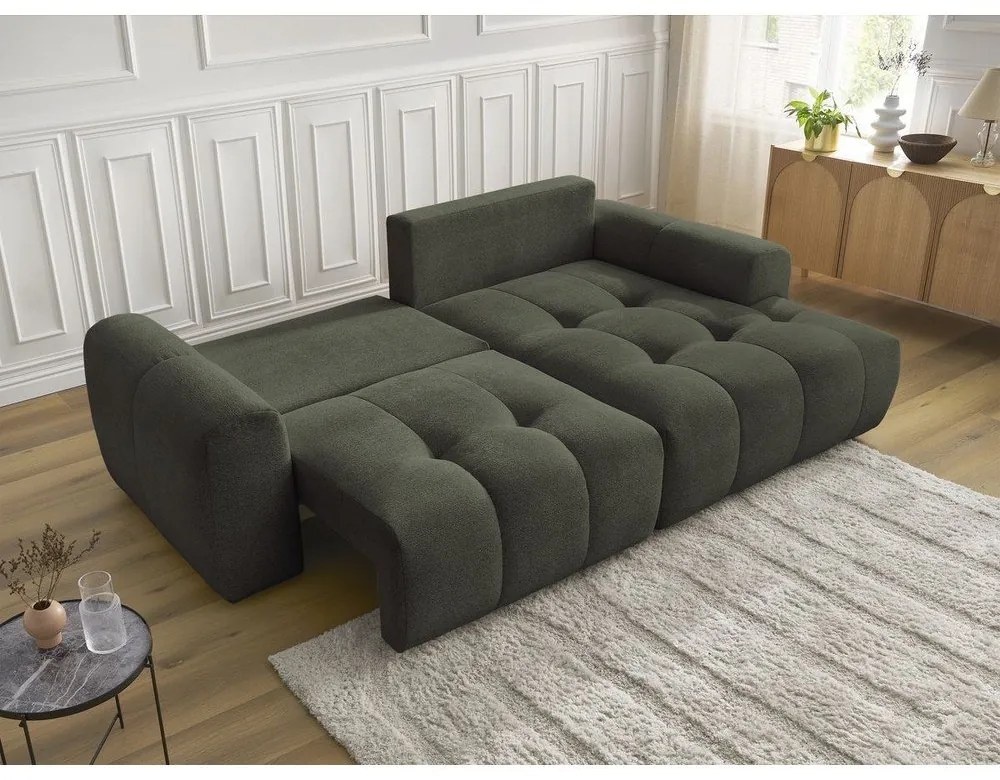 Шенилов разтегателен ъглов диван с място за съхранение в цвят каки (десен ъгъл) Roxelane – Bobochic Paris