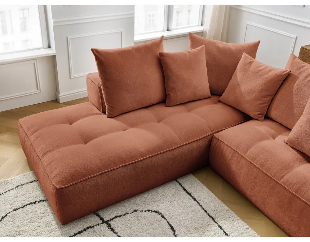 Теракотен шенилов ъглов диван (десен ъгъл/L форма) Whesley – Bobochic Paris