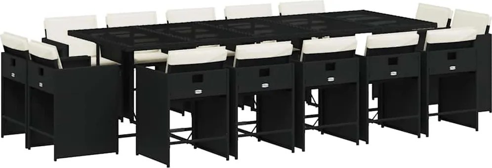 3211230 vidaXL Градински комплект с възглавници 15 части полиратан черен