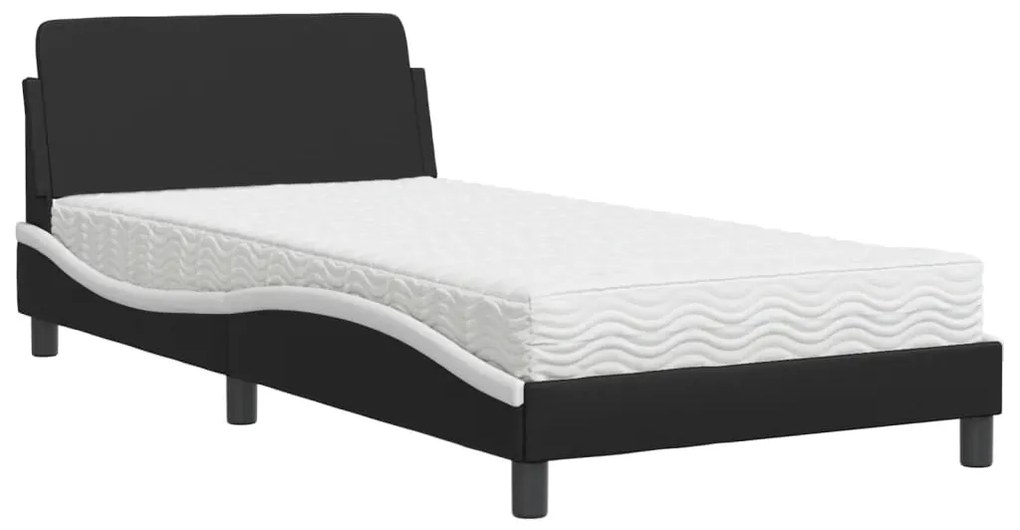 3208362 vidaXL Легло с матрак, черно и бяло, 100x200  см, изкуствена кожа