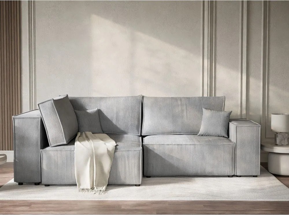 Сив сгъваем/с място за съхранение ъглов диван от рипсено кадифе (ляв ъгъл/L форма) Tonga – Maison de Rêve