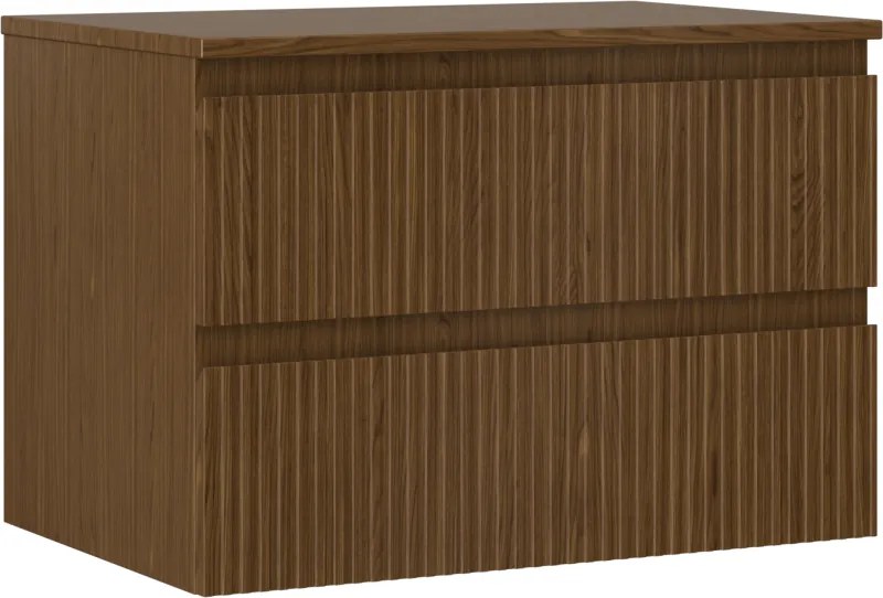 Mexen Rivel баня шкаф за умивалник 70 см с плот, 2 чекмеджета, рифел, орех - 91A20-07047-2-BFFC86