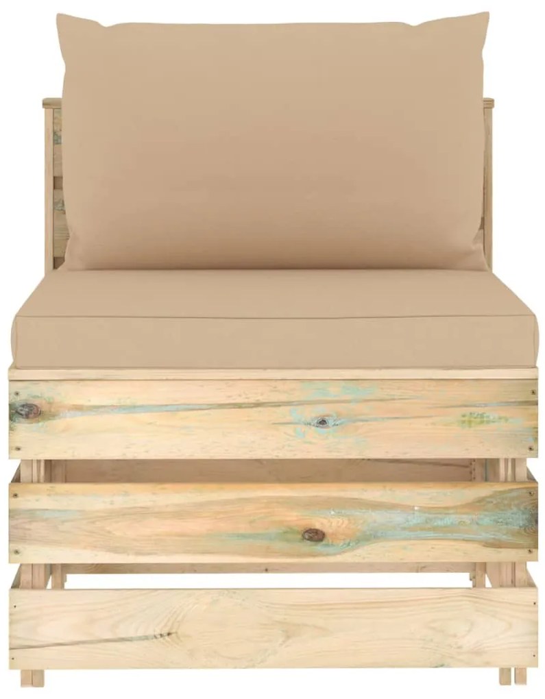 3074510 vidaXL Секционен среден диван с възглавници, зелено импрегнирано дърво