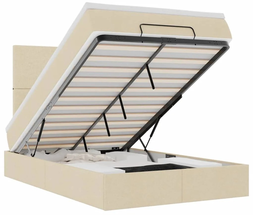 3313911 vidaXL Османска легло с матрак и LED, кремаво, 120x190 см, плат
