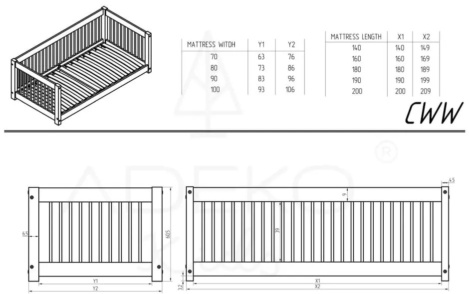 Детско легло от масивен бор в естествен цвят 80x200 cm Mila CWW – Adeko
