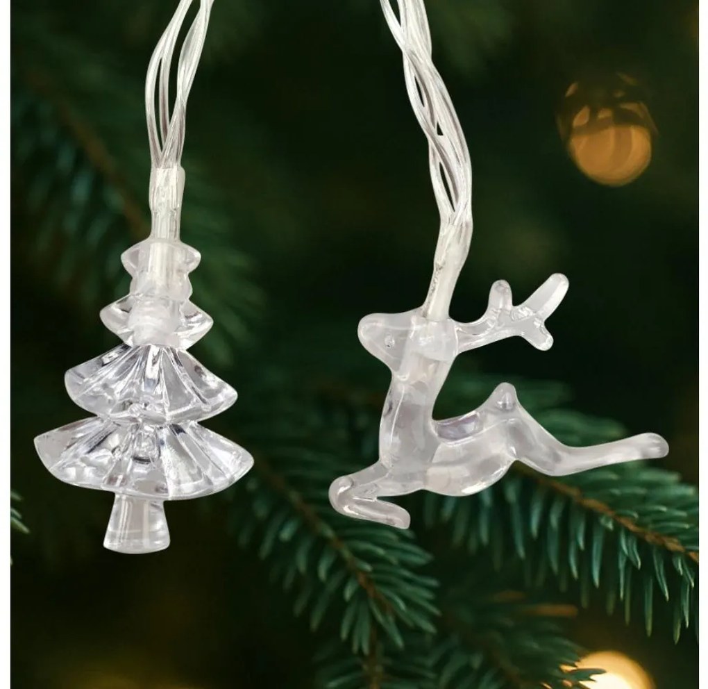 LED външен коледен гирлянд 20xLED/2xAA, 2,2 m, IP44, многоцветен с елхички и елени