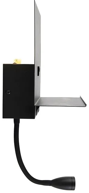 Модерна стенна лампа черна с USB и гъвкава ръка - Flero