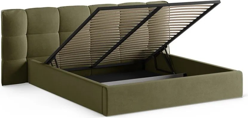 Зелено тапицирано двойно легло с място за съхранение и включена подматрачна рамка 140x200 cm Eric – Micadoni