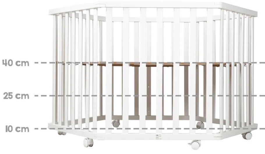 Бяла кошара за игра с регулируема височина/на колелца – Roba