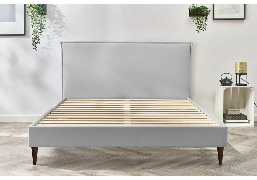 Светлосиво тапицирано двойно легло с решетка 180x200 cm Sary - Bobochic Paris