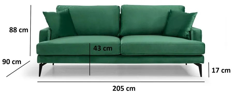 Зелен диван 205 cm Papira - Balcab Home
