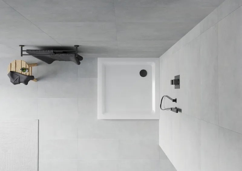 Mexen Flat квадратно тънко душово корито 90 x 90 см, бяло, черен сифон - 40109090B