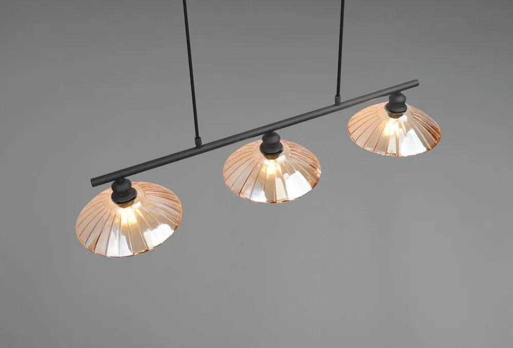 Черно/в кехлибарен цвят метално висящо осветително тяло със стъклен абажур Eluna – Reality