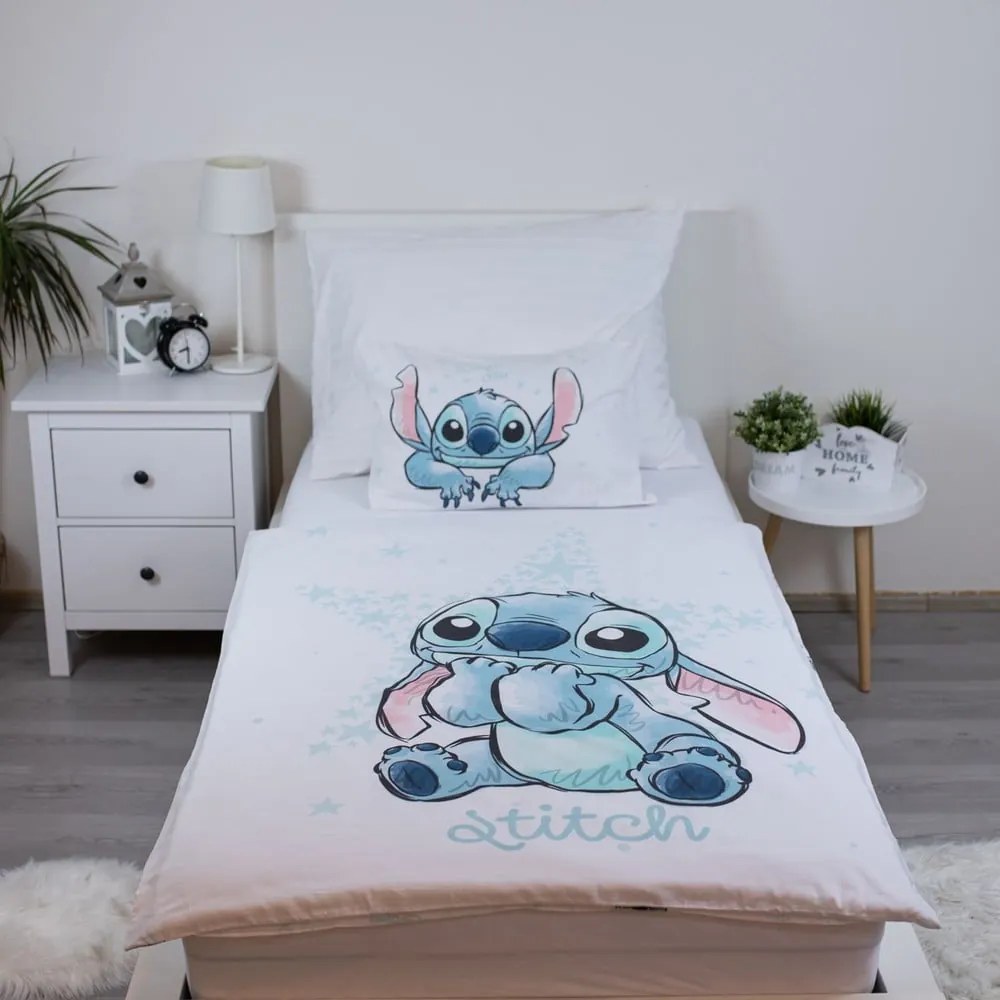 Бяло памучно детско спално бельо 100x135 cm Lilo and Stitch "White Star" – Jerry Fabrics