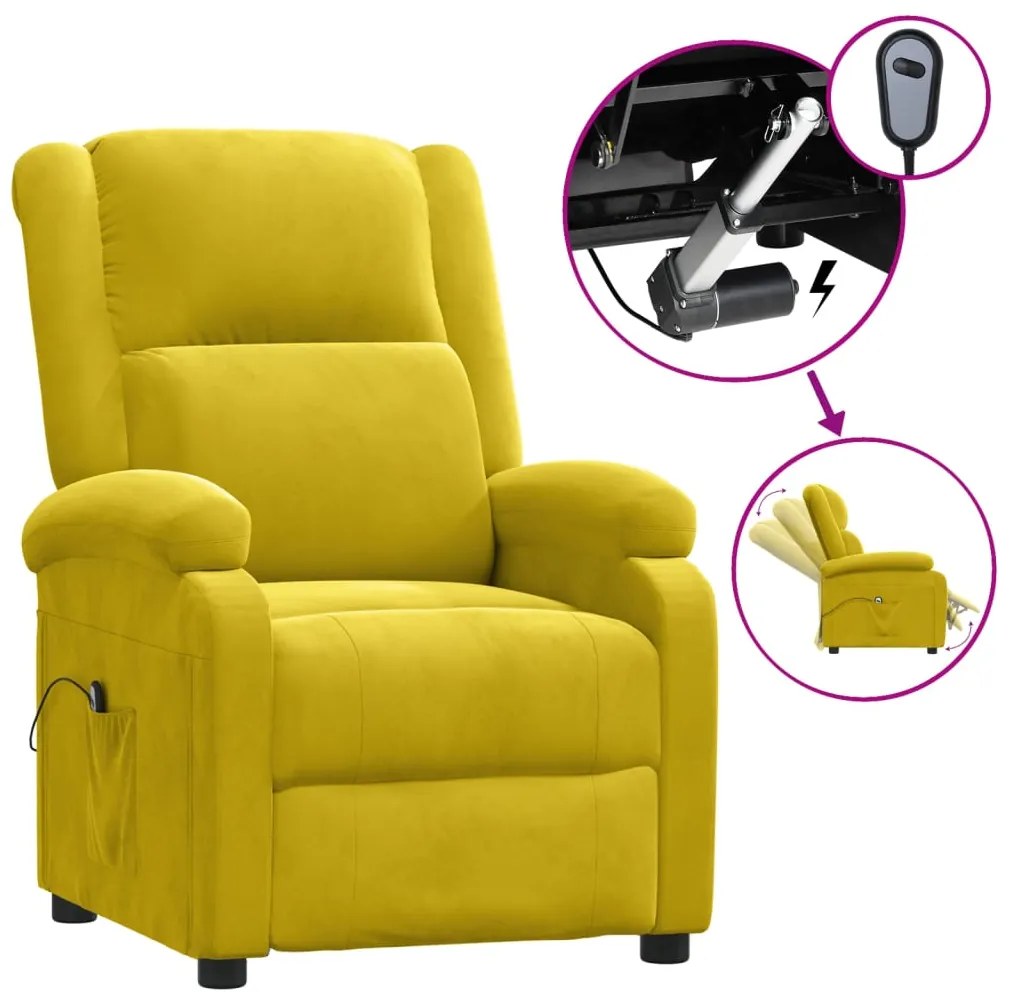 3098400 vidaXL Електрически реклайнер стол, жълт, кадифе