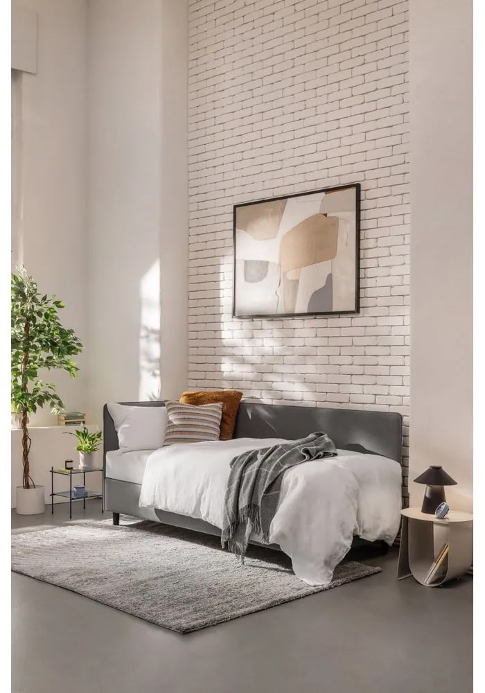 Сиво единично легло тапицирано с място за съхранение с включен матрак 120x200 cm Avela – Bonami Selection