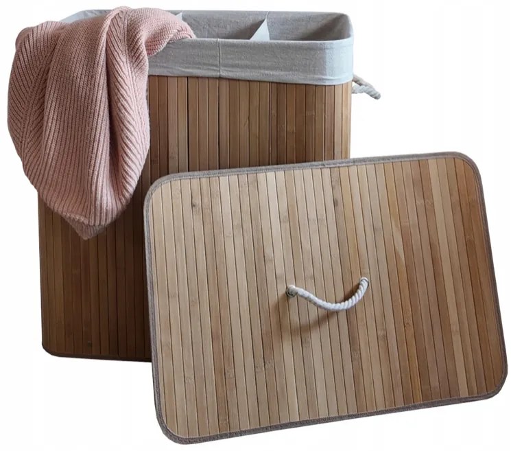 Бамбуков кош за пране - 3 камери, 150 л Eстествен