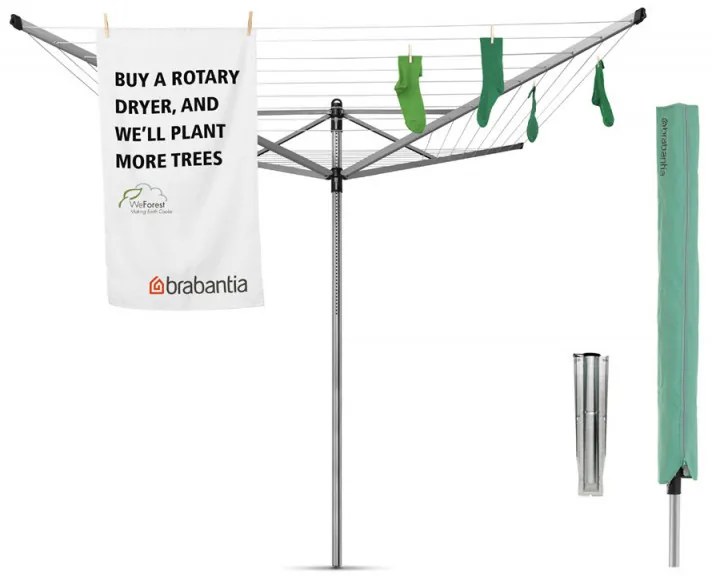 Външен простор Brabantia Lift-O-Matic 90300270, 60 м, Регулируема височина, Метален шиш за вкопаване, Калъф, Резистентен на корозия, Инокс