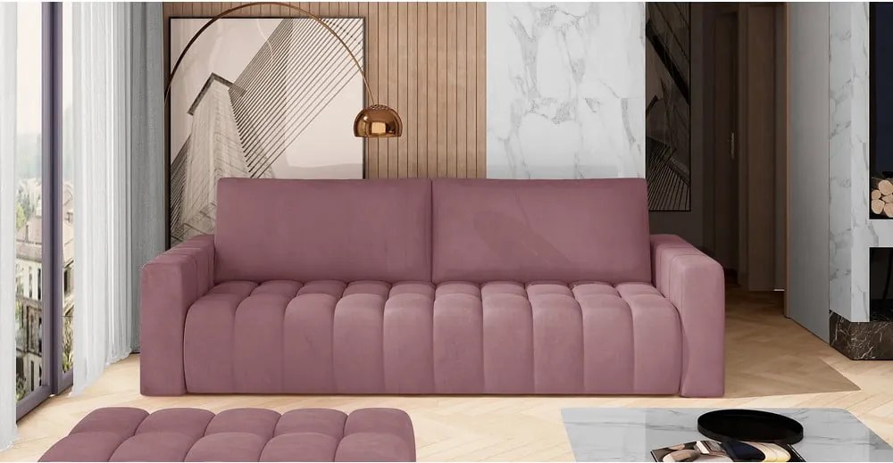 Розов кадифен разтегателен диван с място за съхранение 247 cm Lazaro – ELTAP