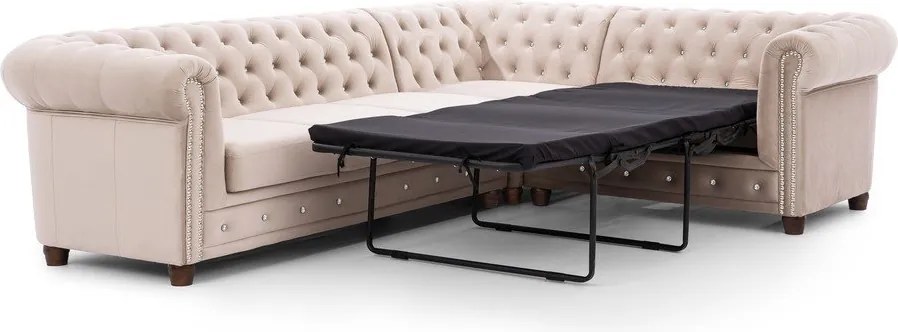 Бежов кадифен разтегателен ъглов диван (десен ъгъл L форма) York Blik – Ropez