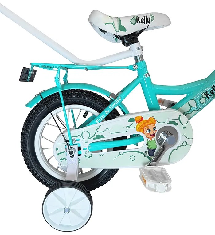 Детски велосипед с водеща щанга, кошница и помощни колела 16 – за деца на възраст от 4 до 6 години