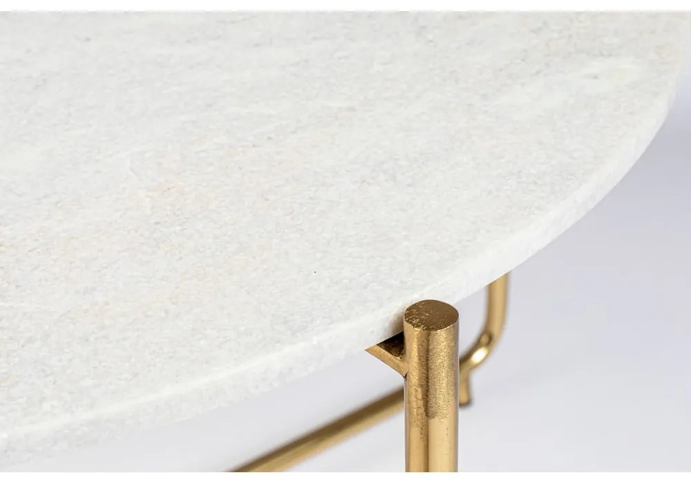 Кръгла масичка за кафе с мраморен плот в бял и златист цвят ø 70 cm Timpa – White Label