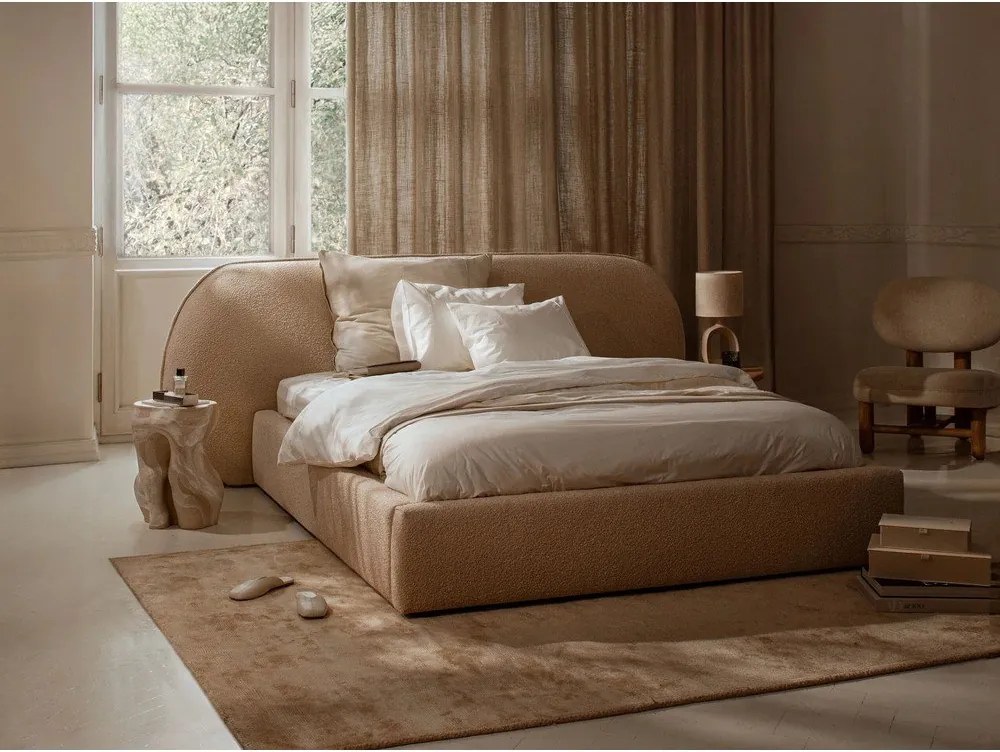 Кремаво тапицирано двойно легло с място за съхранение и включена подматрачна рамка 180x200 cm Ovalo – Micadoni