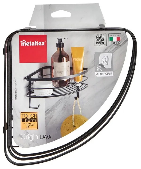 Черен стенен ъглов рафт за баня Origin - Metaltex