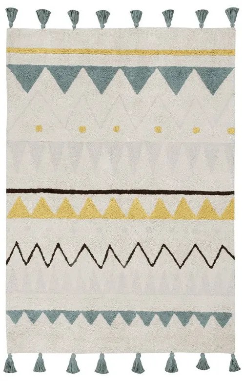 Кремав ръчно изработен памучен детски килим подходящ за пране 140x200 cm Azteca Vintage Blue – Lorena Canals