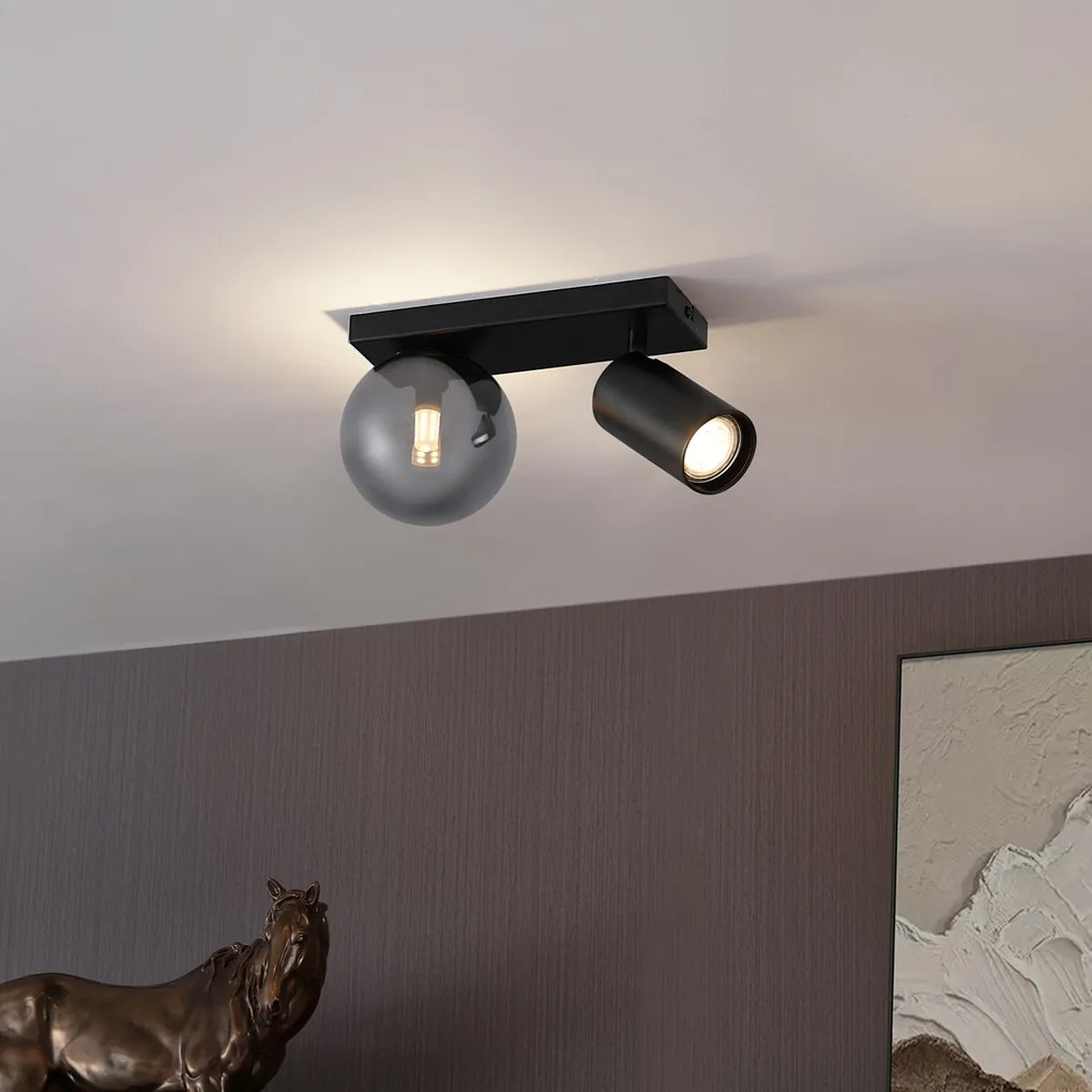 Модерна таванна лампа черна 2-лампи с възможност за накланяне - Lesly