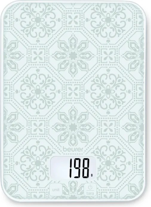 Кухненска везна Beurer KS 19 Vintage, До 5 кг, ТАРА, Сензорно управление, LCD, Стъкло, Ултратънка, Бял/Сив