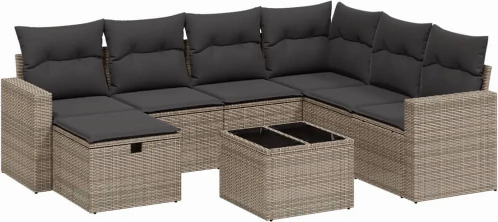 3263536 vidaXL Градински комплект диван с възглавници 8 части сив полиратан