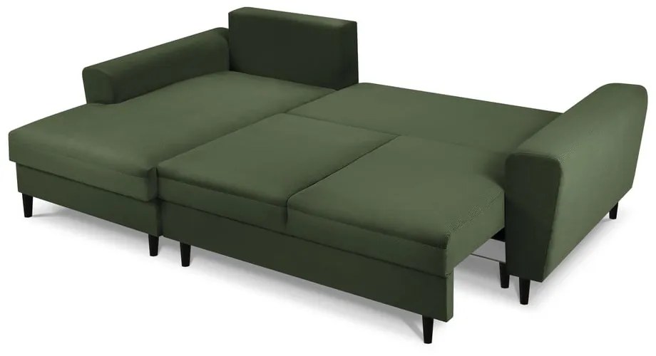 Разтегателен диван от зелен велур , ляв ъгъл Moghan - Micadoni Home
