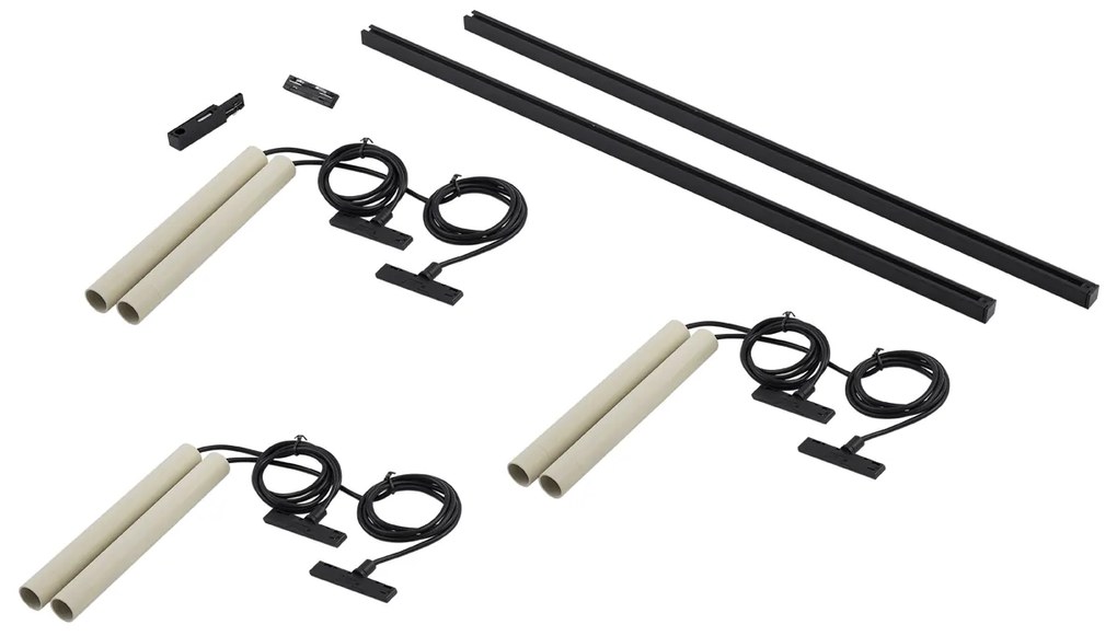 Модерна релсова система за осветление с 6 висящи лампи бежови с черни елементи 1-фазна - Slimline Keno