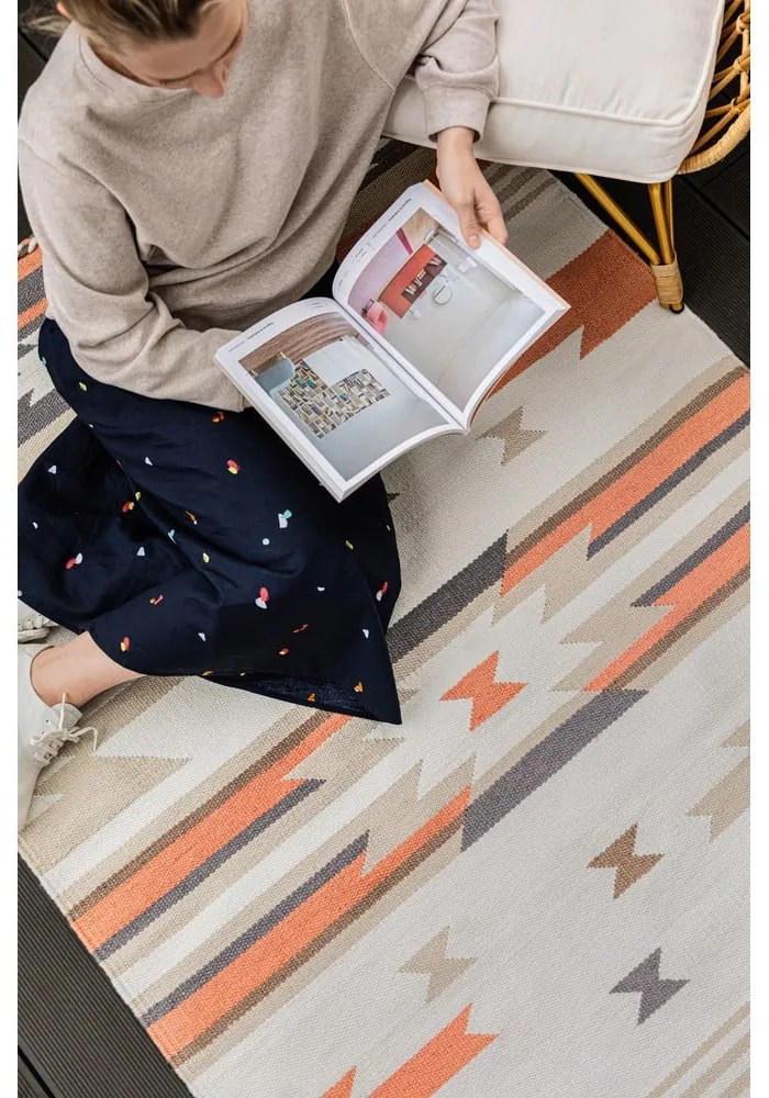 Двустранен килим за открито, изработен от рециклирана пластмаса, 90 x 150 cm Aztec - Green Decore