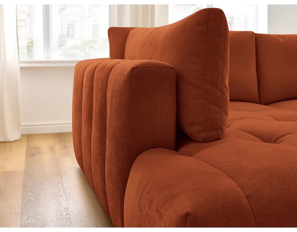 Сгъваем/с място за съхранение ъглов диван в тухлен цвят (ляв ъгъл/L форма) Fuji – Bobochic Paris