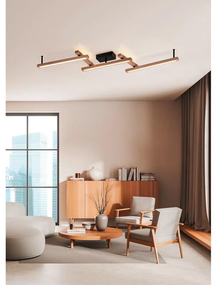 Черно-естествено LED осветително тяло за таван с дистанционно управление 10x180 cm Bellari – Trio