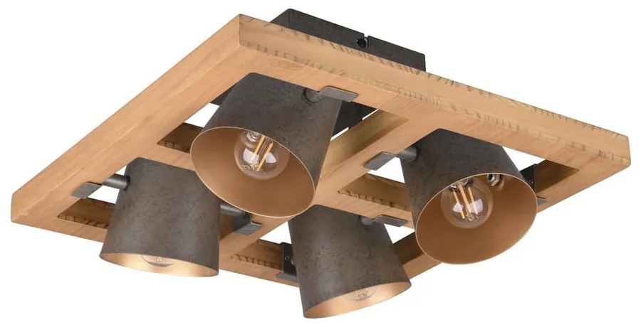 Тъмносиво и естествено осветително тяло за таван с метален абажур 39x39 cm Bell – Trio