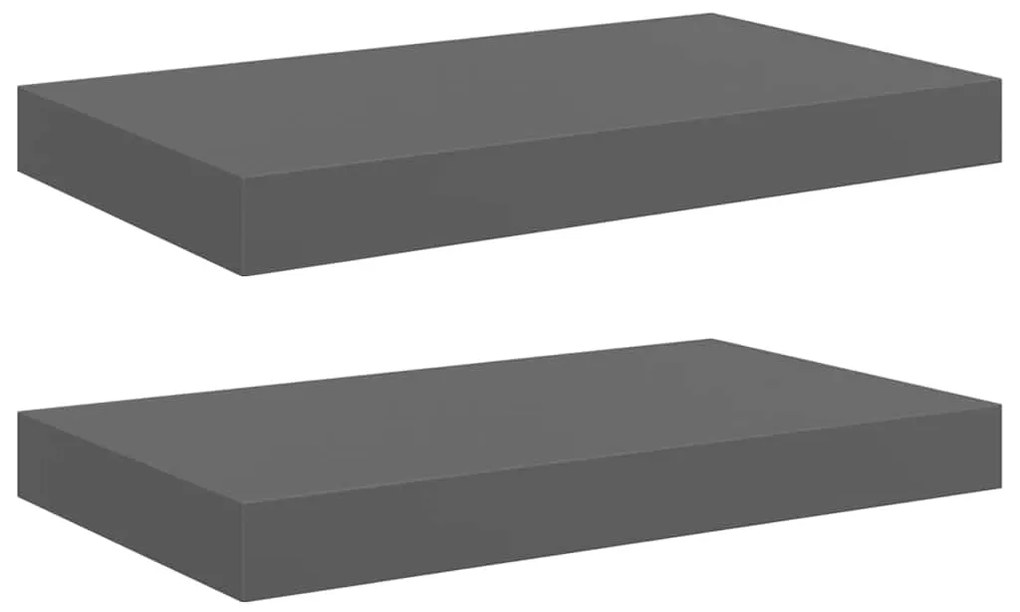 323785 vidaXL Окачени стенни рафтове, 2 бр, сив гланц, 40x23x3,8 см, МДФ
