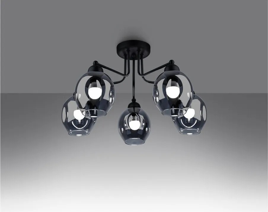 Черно осветително тяло за таван със стъклен абажур 59x59 cm Garten – Sollux