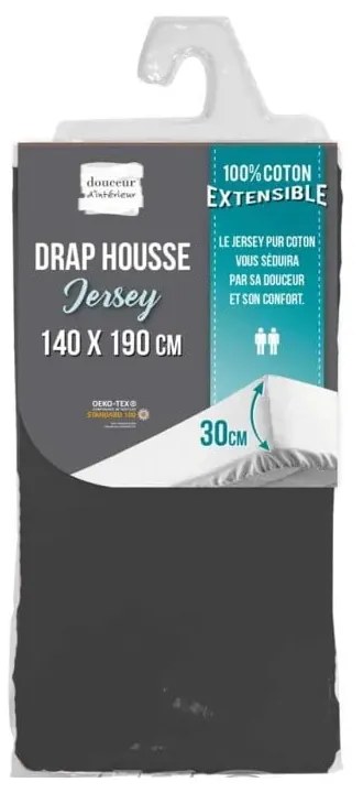 Антрацитен еластичен чаршаф от джърси 140x190 cm Jersy – douceur d'intérieur