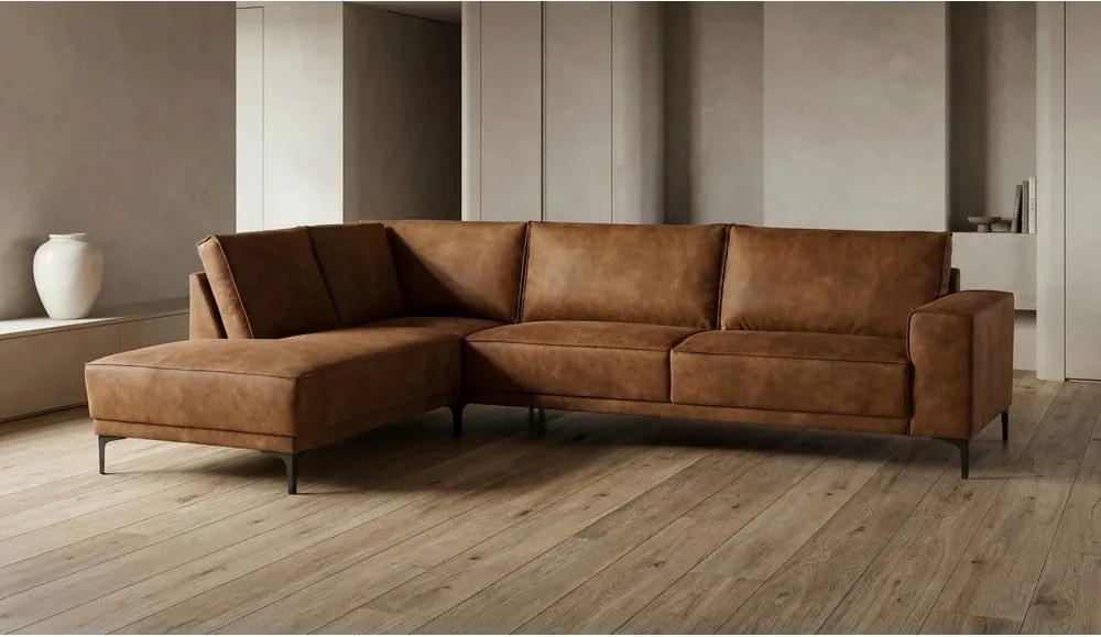Светлокафяв ъглов диван от изкуствена кожа (ляв ъгъл) Copenhagen - Scandic