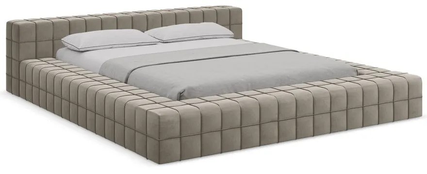 Двойно легло кафяво-сиво тапицирано с включена подматрачна рамка 140x200 cm Akela – Makamii