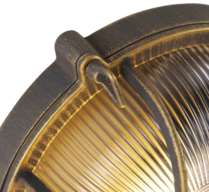 Стенна и таванна лампа златиста/месинг кръгла IP44 - Noutica