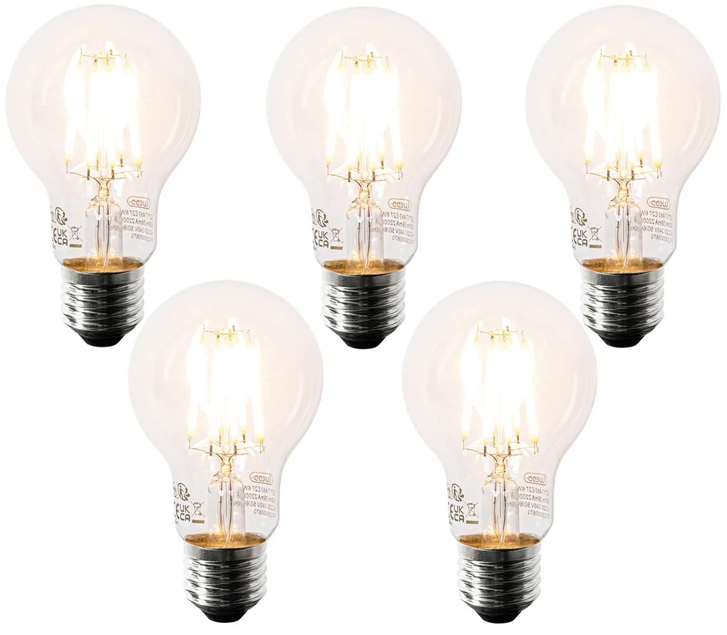 Комплект от 5 E27 LED крушки A60 Прозрачни 6W 630 lm 2200K